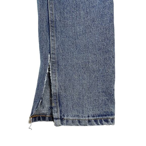 Jeu Illimité Medium Blue Slit Hem Straight Leg Button Fly Jeans - 25 - Picture 9 of 10